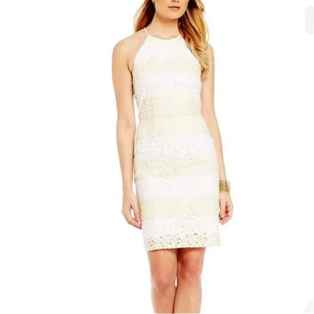 Katherine Kelly Cream Striped Embroidery Sleeveless Dress, Size 10, NWT‎